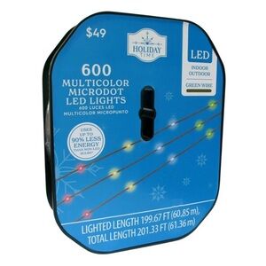 Christmas Decor Lights Holiday Time LED with Green Wire Microdot Lights! New!!!